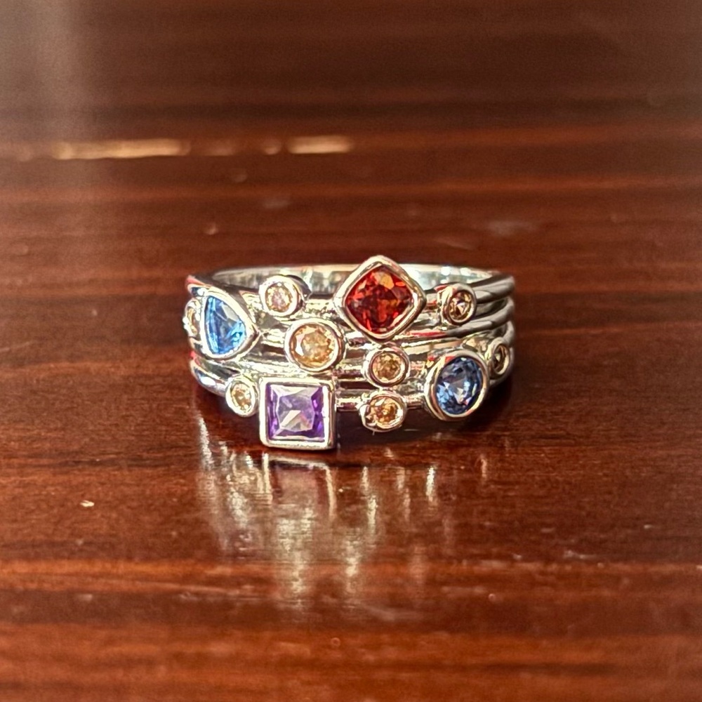 Elegant Multi-Stone Silver Ring size 9
